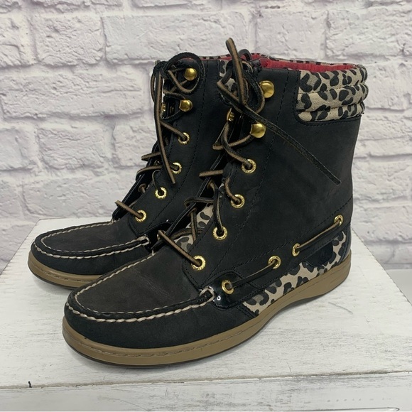 Sperry Top Sider Hikerfish Black Leopard Boots - Picture 7 of 16